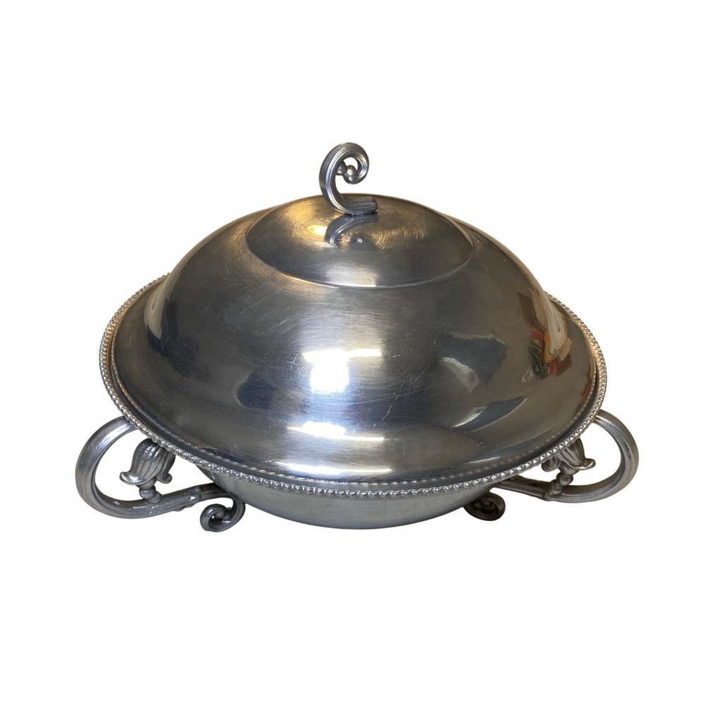Vintage Farberware Wrought Ware Covered Serving Dish Tulip Scroll Aluminum 10"‎